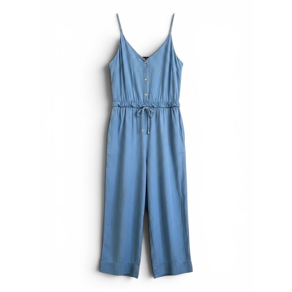 7 For All Mankind Chambray Blue Paperbag Jumpsuit Women's Large Cropped Wide Leg